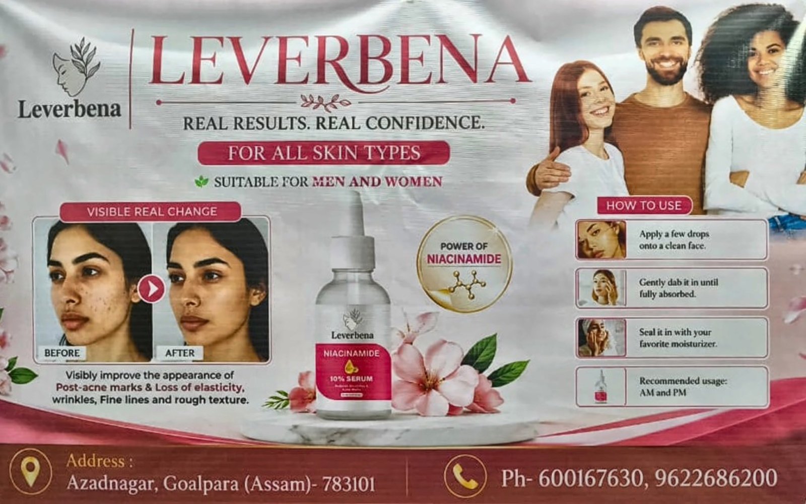 Leverbena — Real results. Real confidence. Niacinamide serum campaign banner